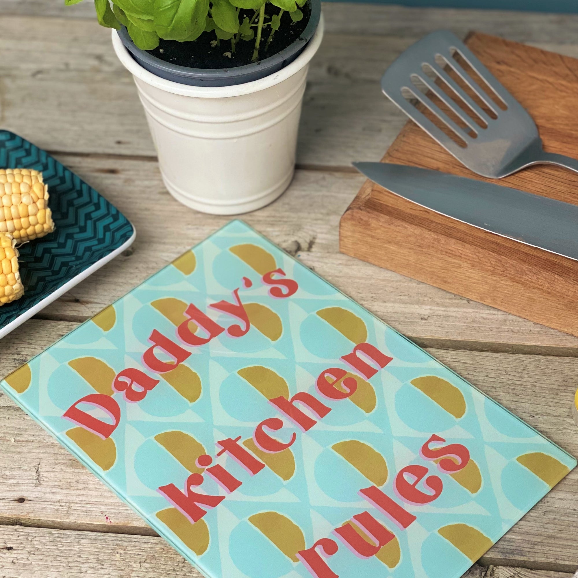 Daddy's Kitchen Rules Glass Chopping Board