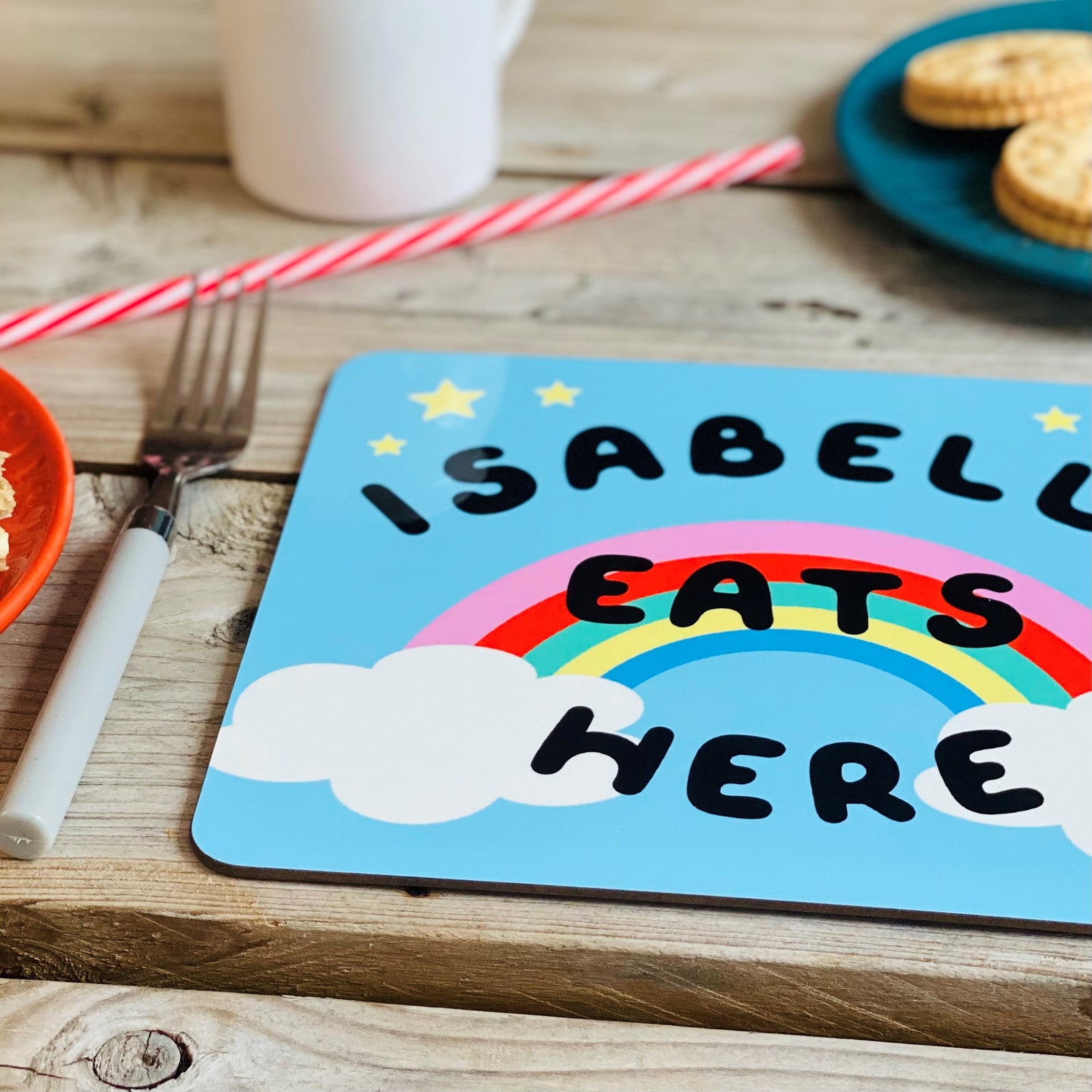 Bright Rainbow And Clouds Personalised Placemat