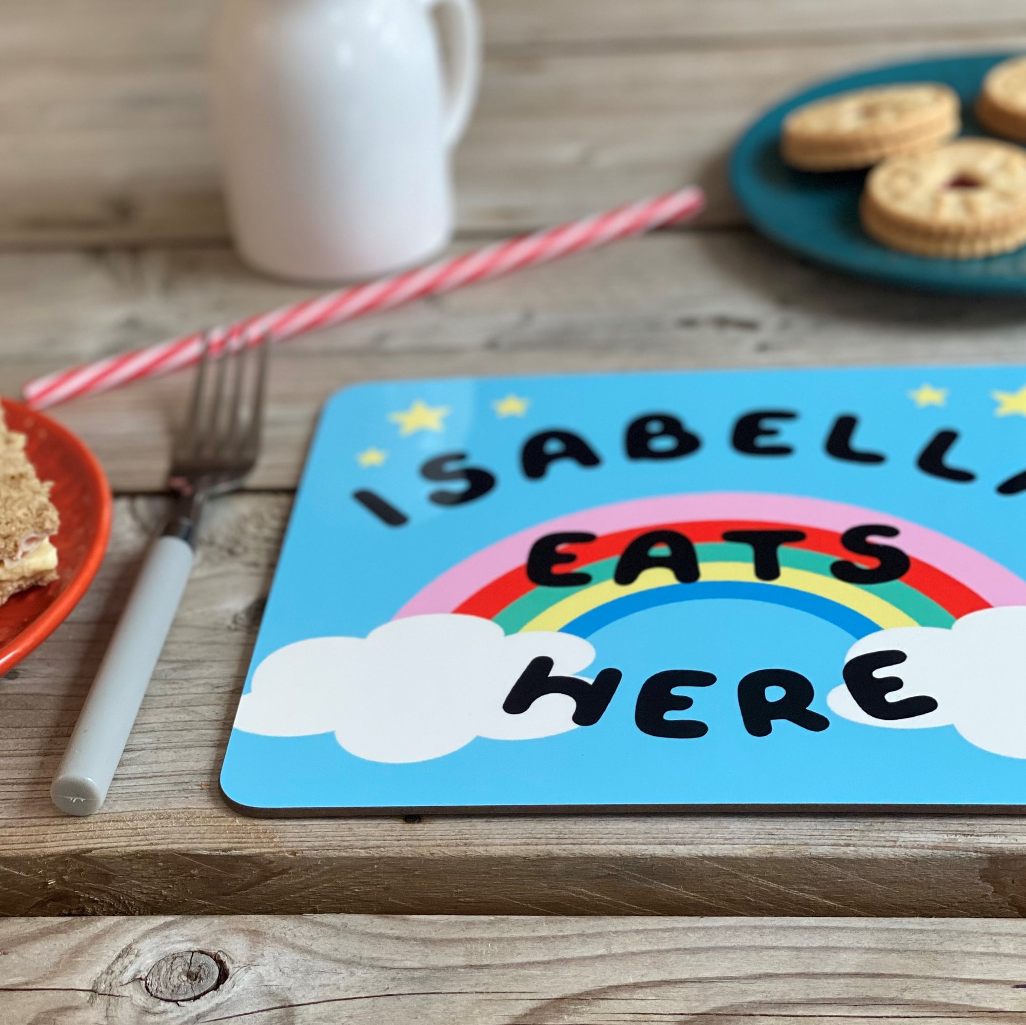 Bright Rainbow And Clouds Personalised Placemat