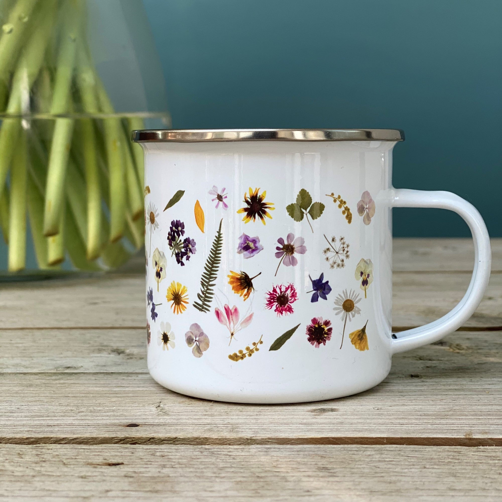 Keep Blooming Pressed Flower Enamel Mug