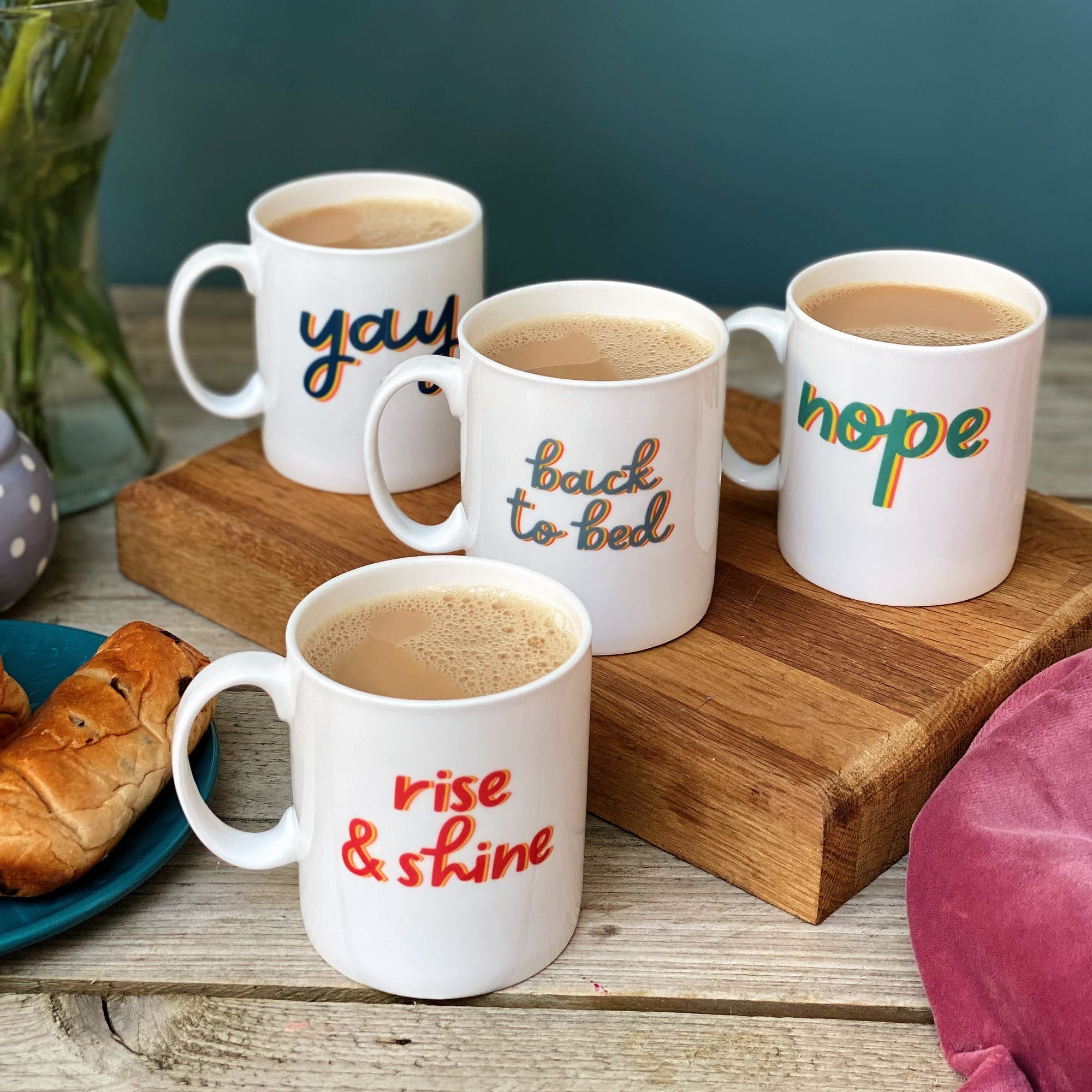 Set Of Four Bone China Fun Statement Mugs