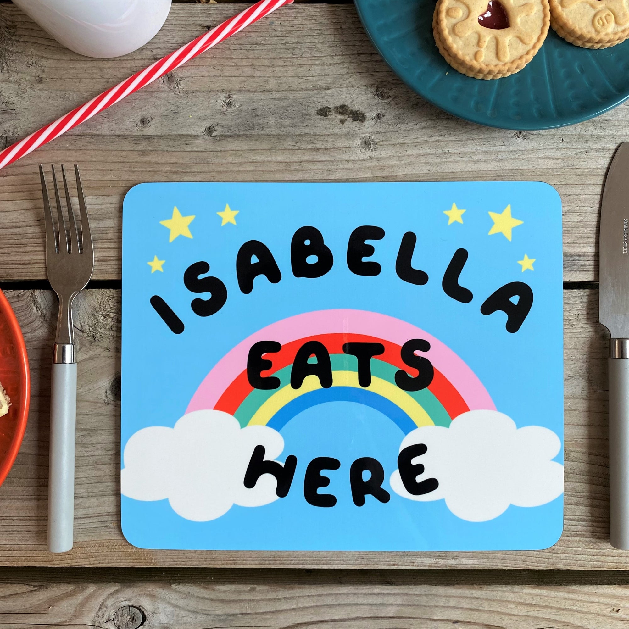 Bright Rainbow And Clouds Personalised Placemat