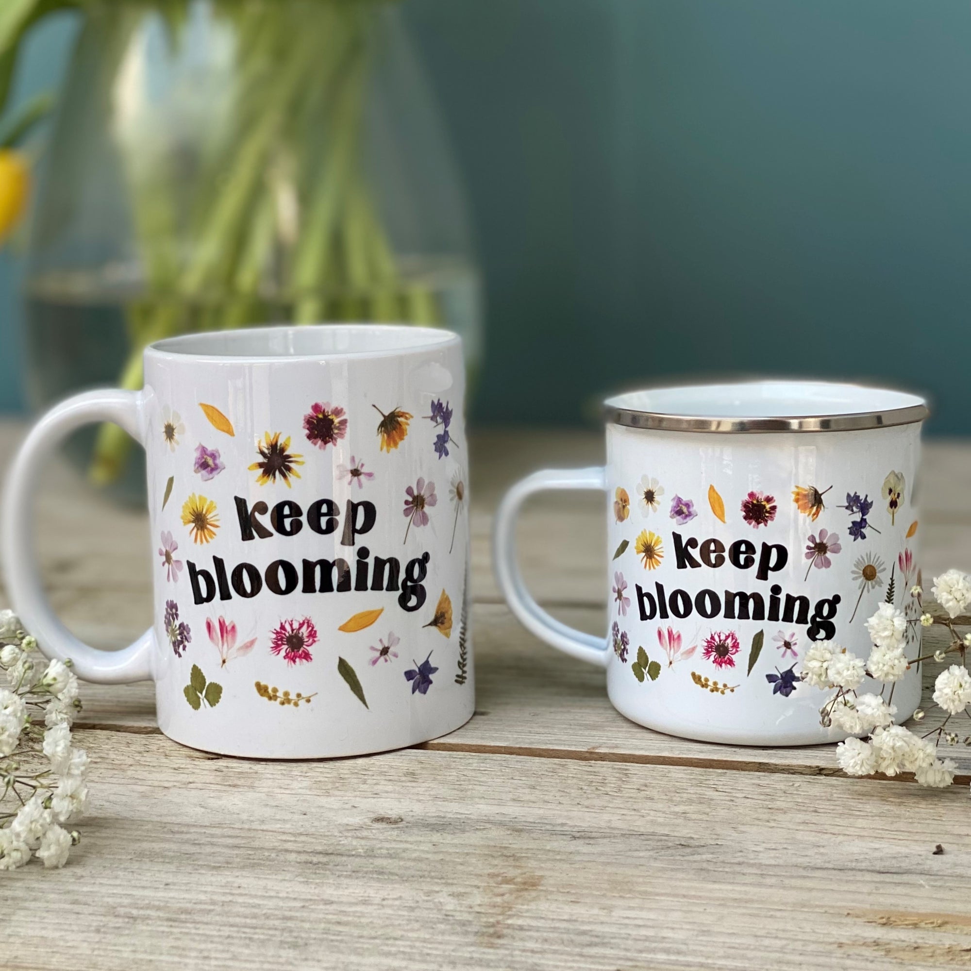 Keep Blooming Pressed Flower Enamel Mug