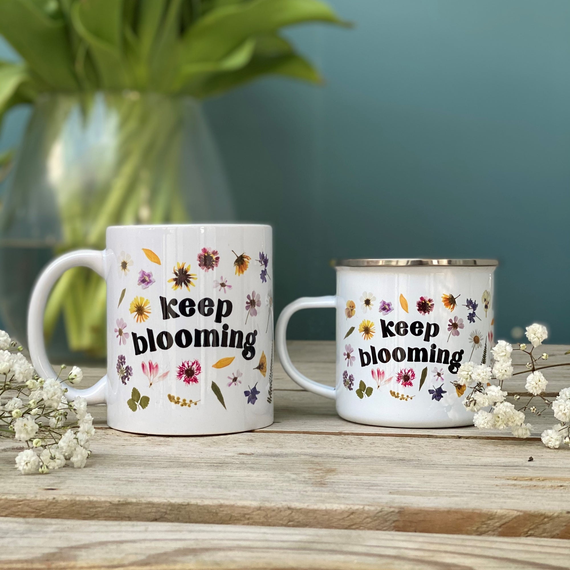 Keep Blooming Pressed Flower China Mug