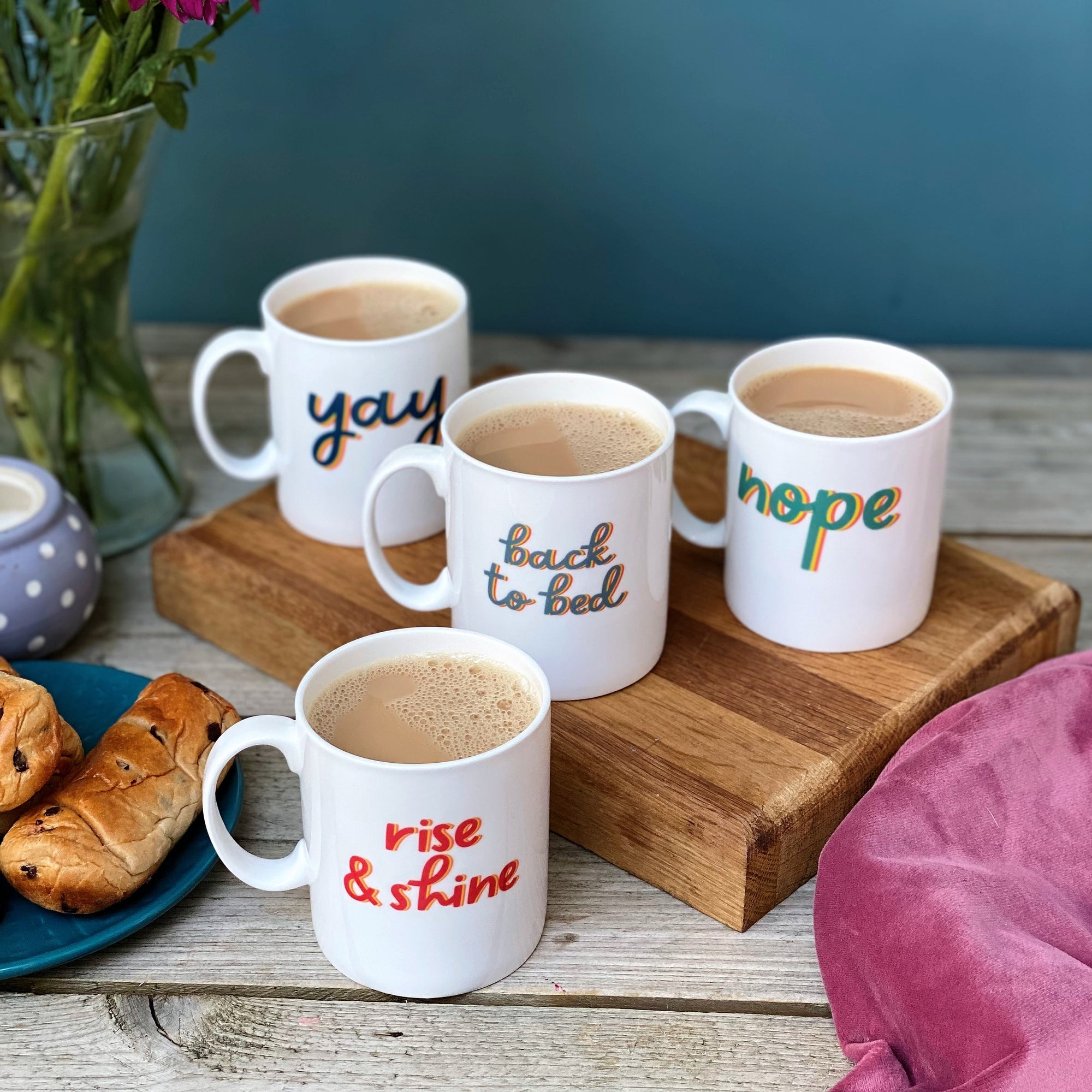 Set Of Four Bone China Fun Statement Mugs