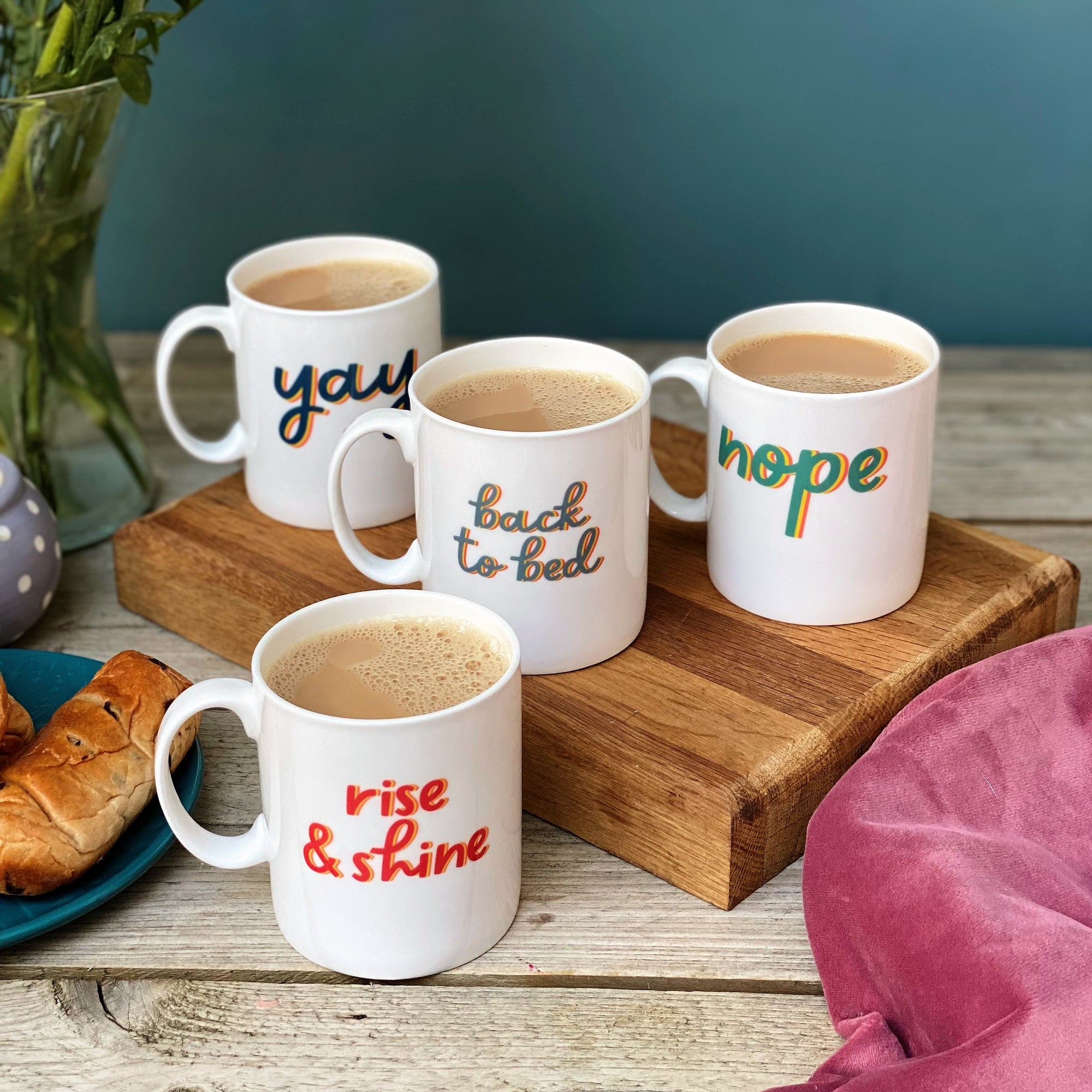 Set Of Four Bone China Fun Statement Mugs