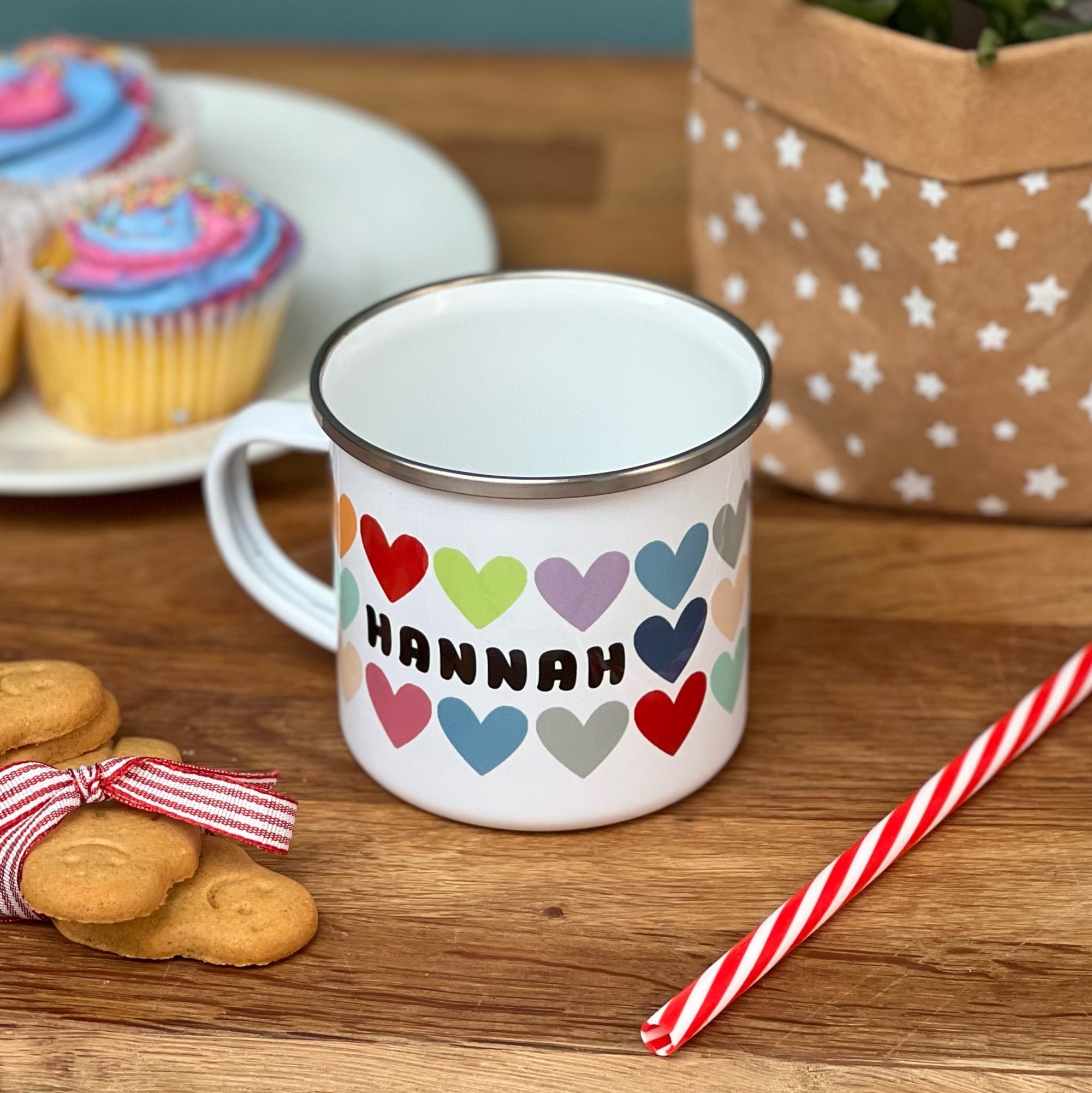 Rainbow Heart Personalised Enamel Mug