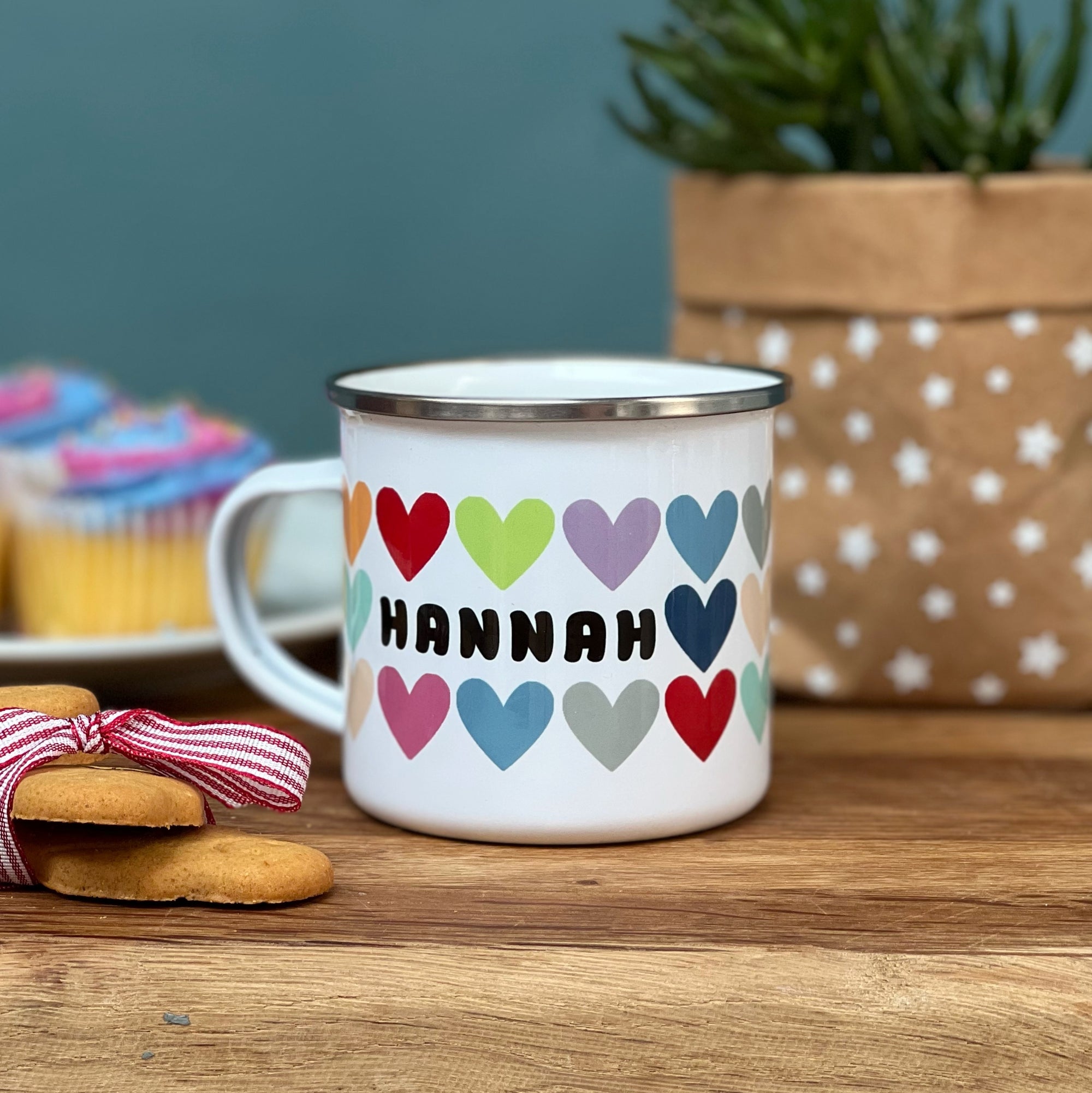 Rainbow Heart Personalised Enamel Mug