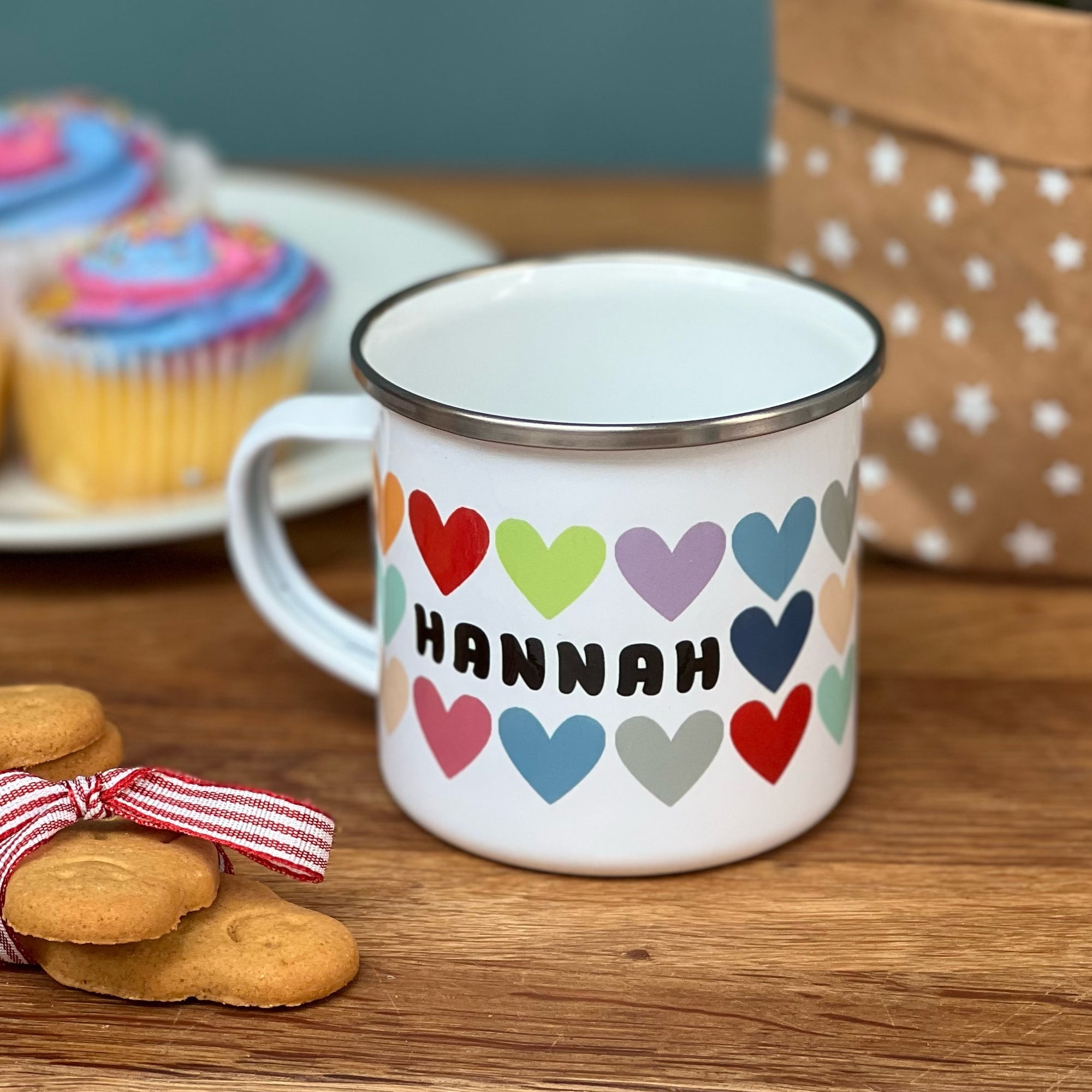 Rainbow Heart Personalised Enamel Mug