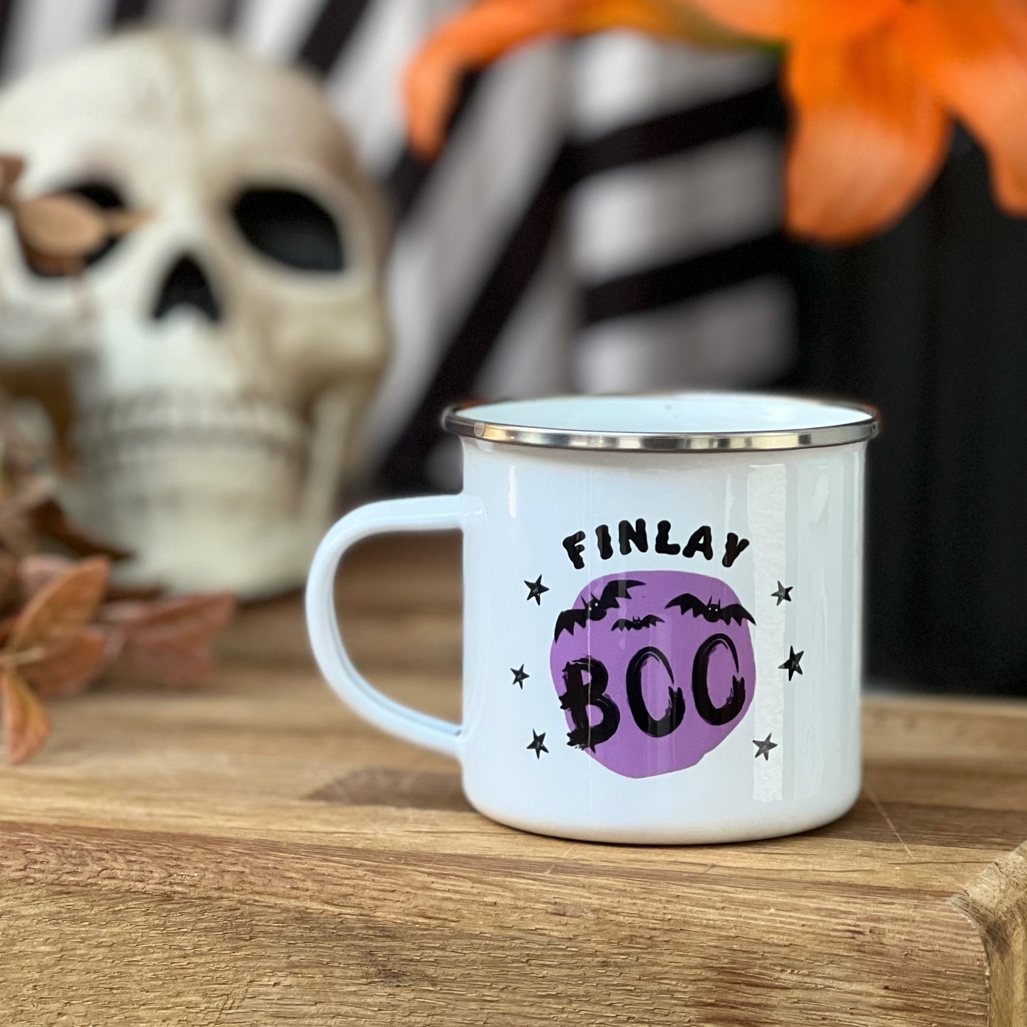 Personalised Boo! Halloween Enamel Mug