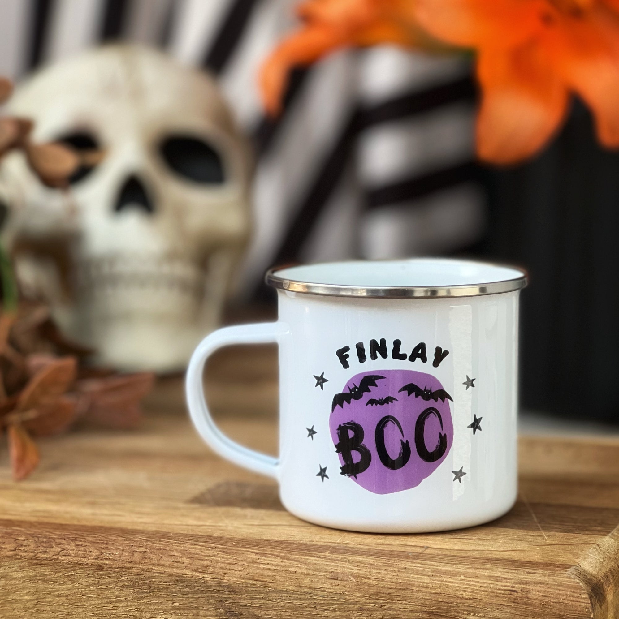 Personalised Boo! Halloween Enamel Mug