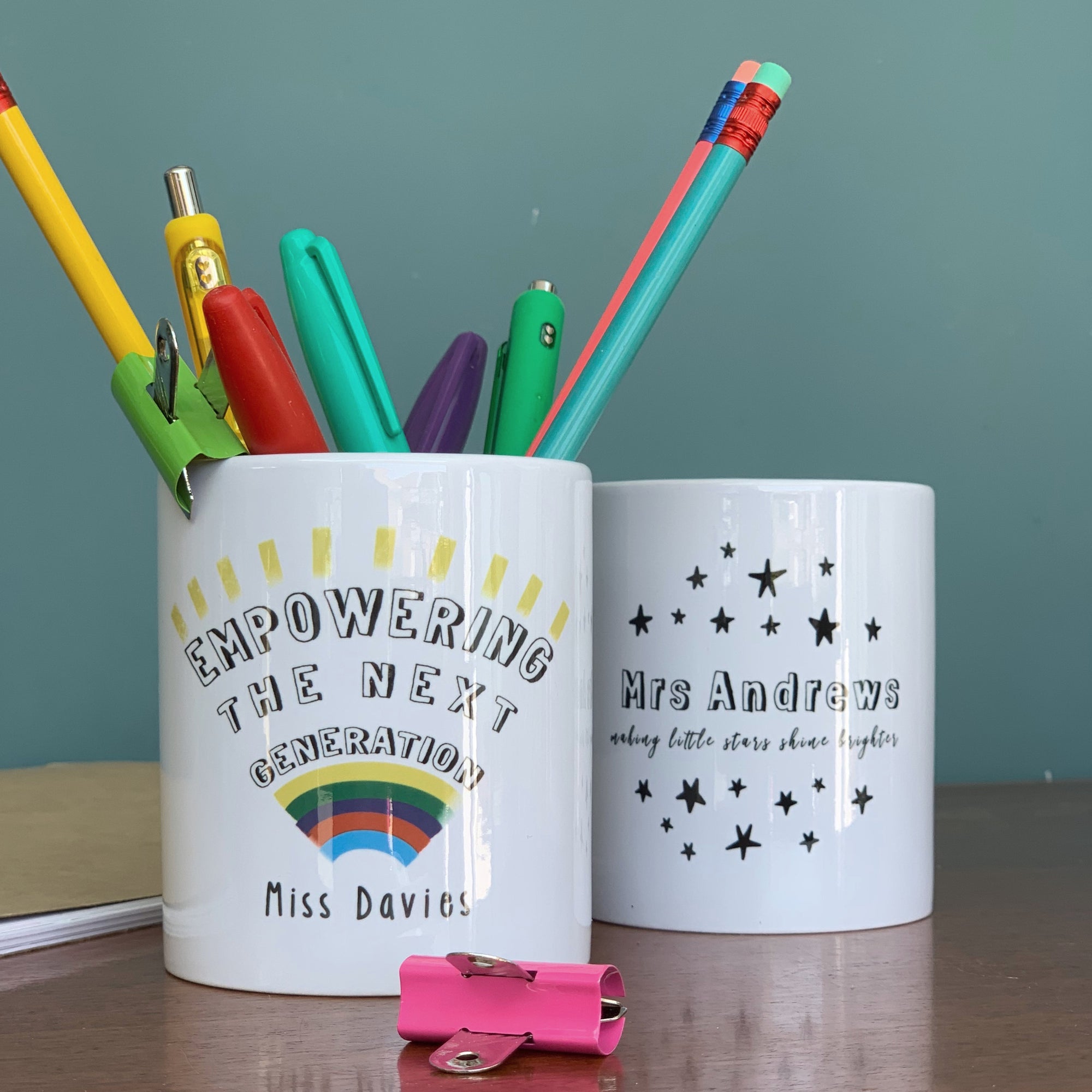 Teacher Ceramic Desk Tidy Personalised Monochrome Star - Hendog Designs