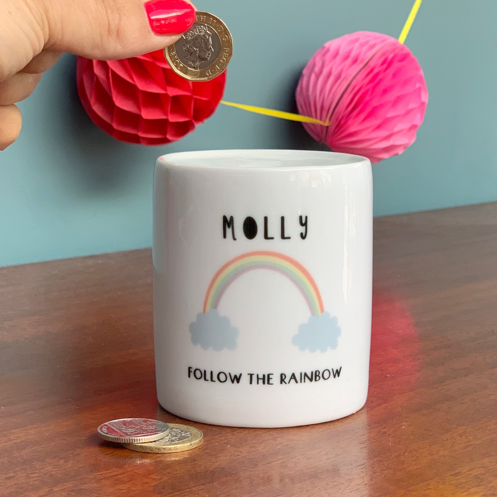 Follow The Rainbow Personalised Money Box - Hendog Designs