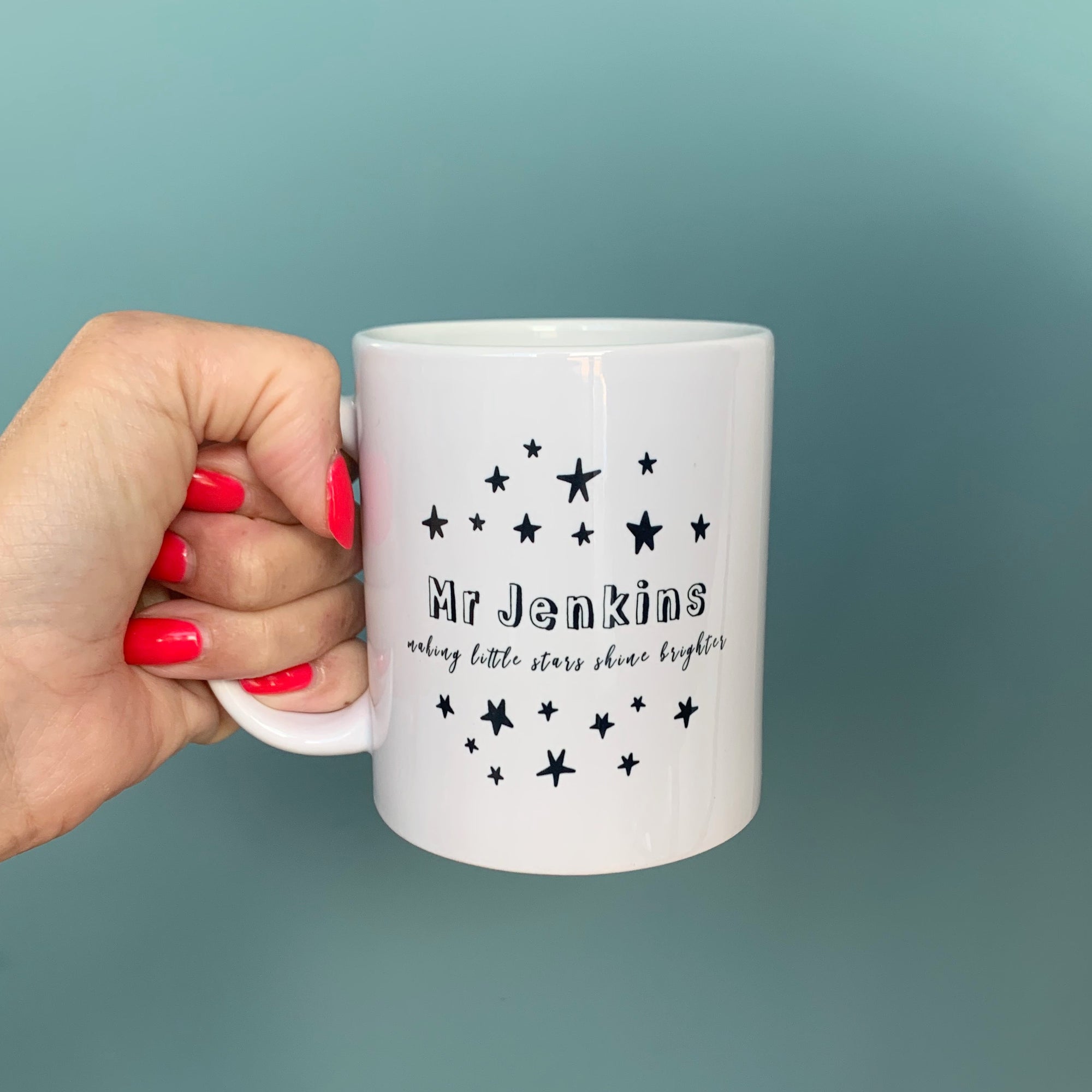 Teacher China Mug - Scattered monochrome stars - Hendog Designs