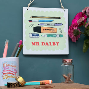 Teacher Tin Sign with Iconic Stationery Doodles With Positive Words