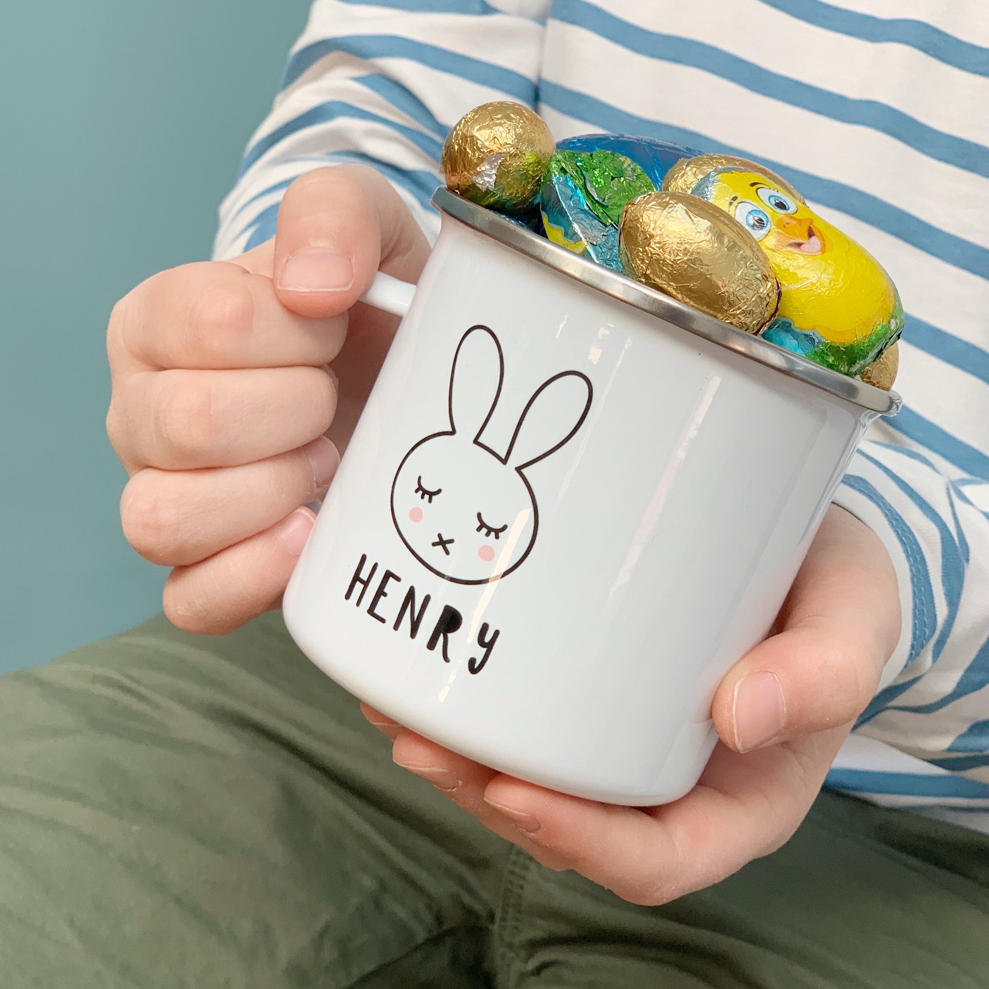 Monochrome Bunny Enamel Mug - Hendog Designs