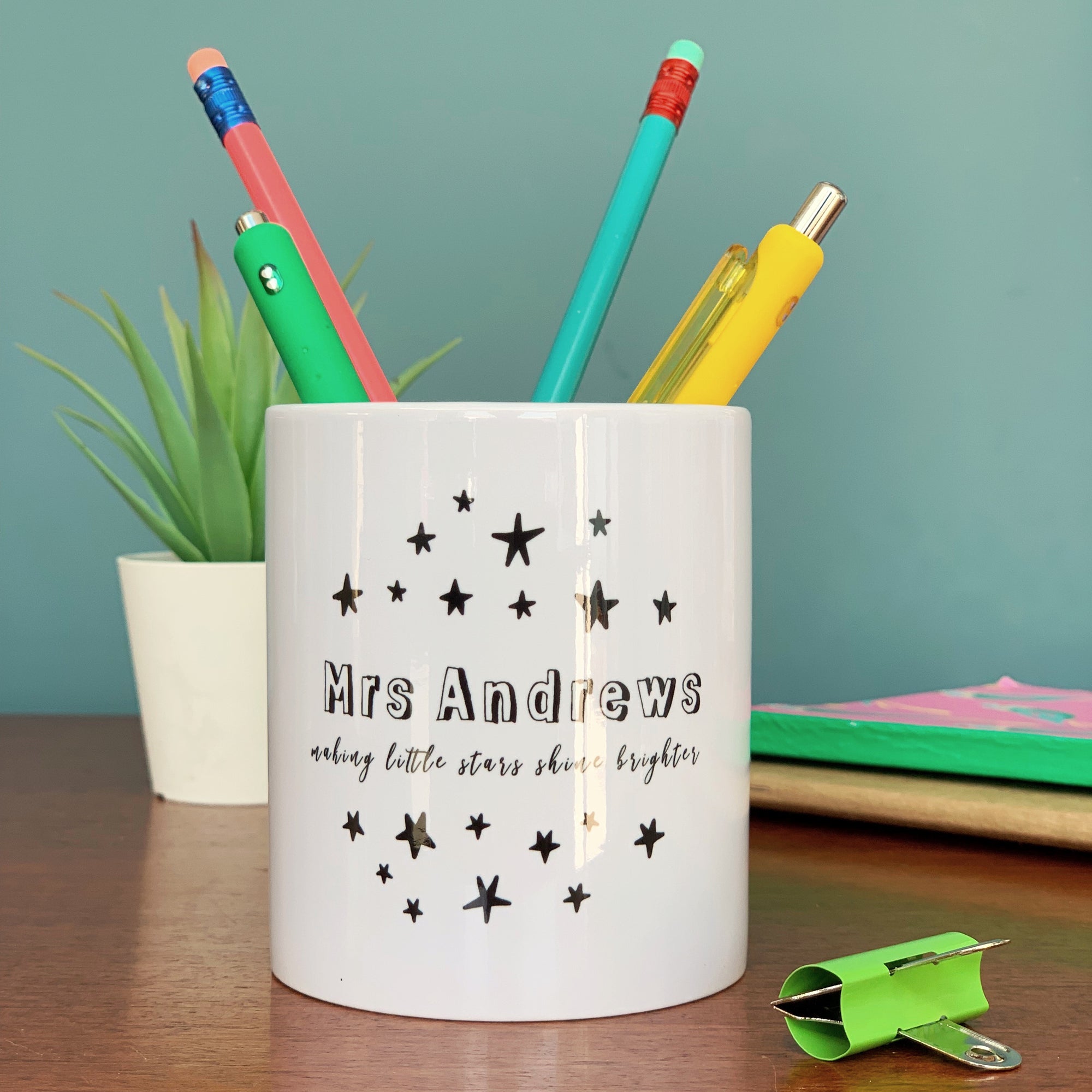 Teacher Ceramic Desk Tidy Personalised Monochrome Star