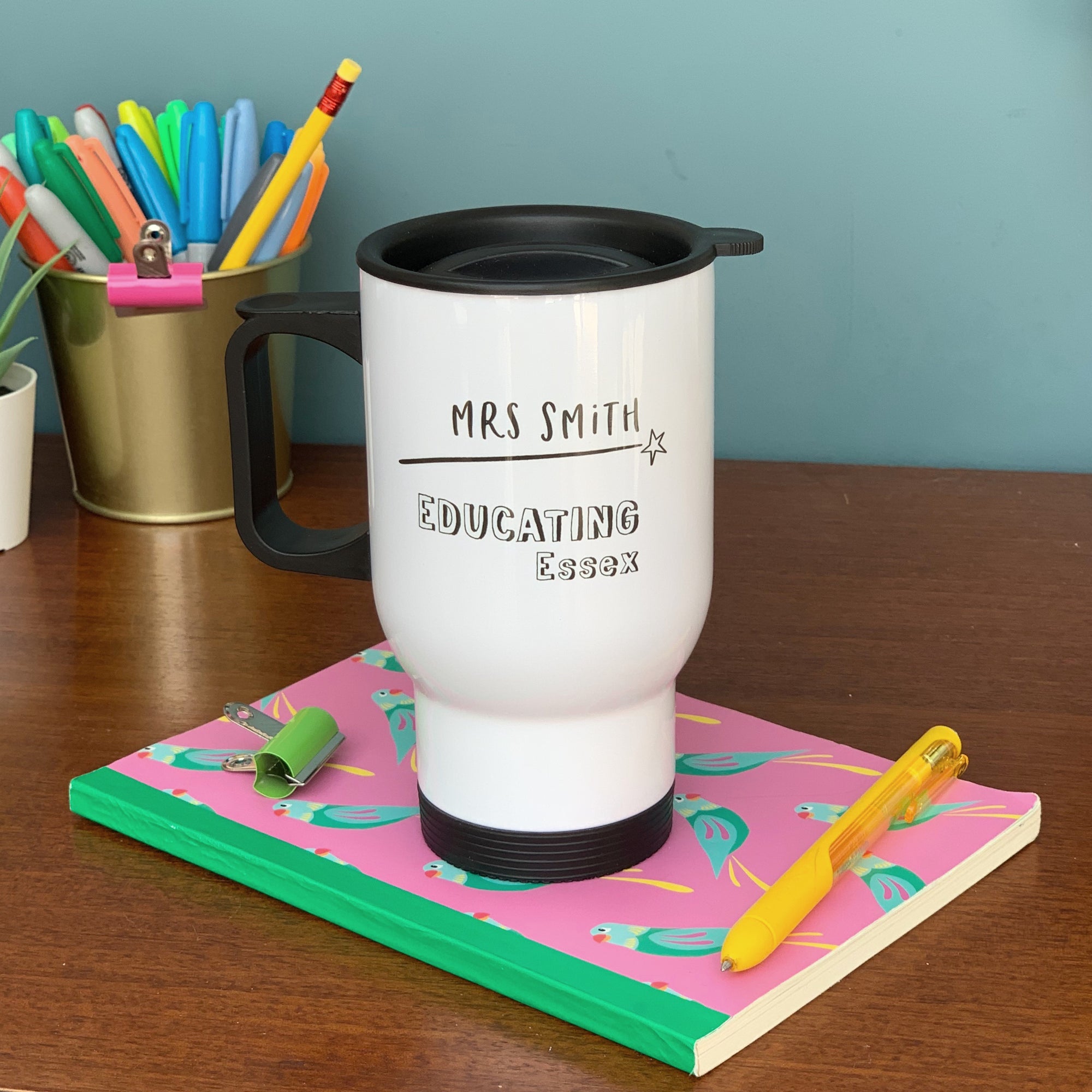 Teacher Travel Mug - Monochrome Educating Location - Hendog Designs