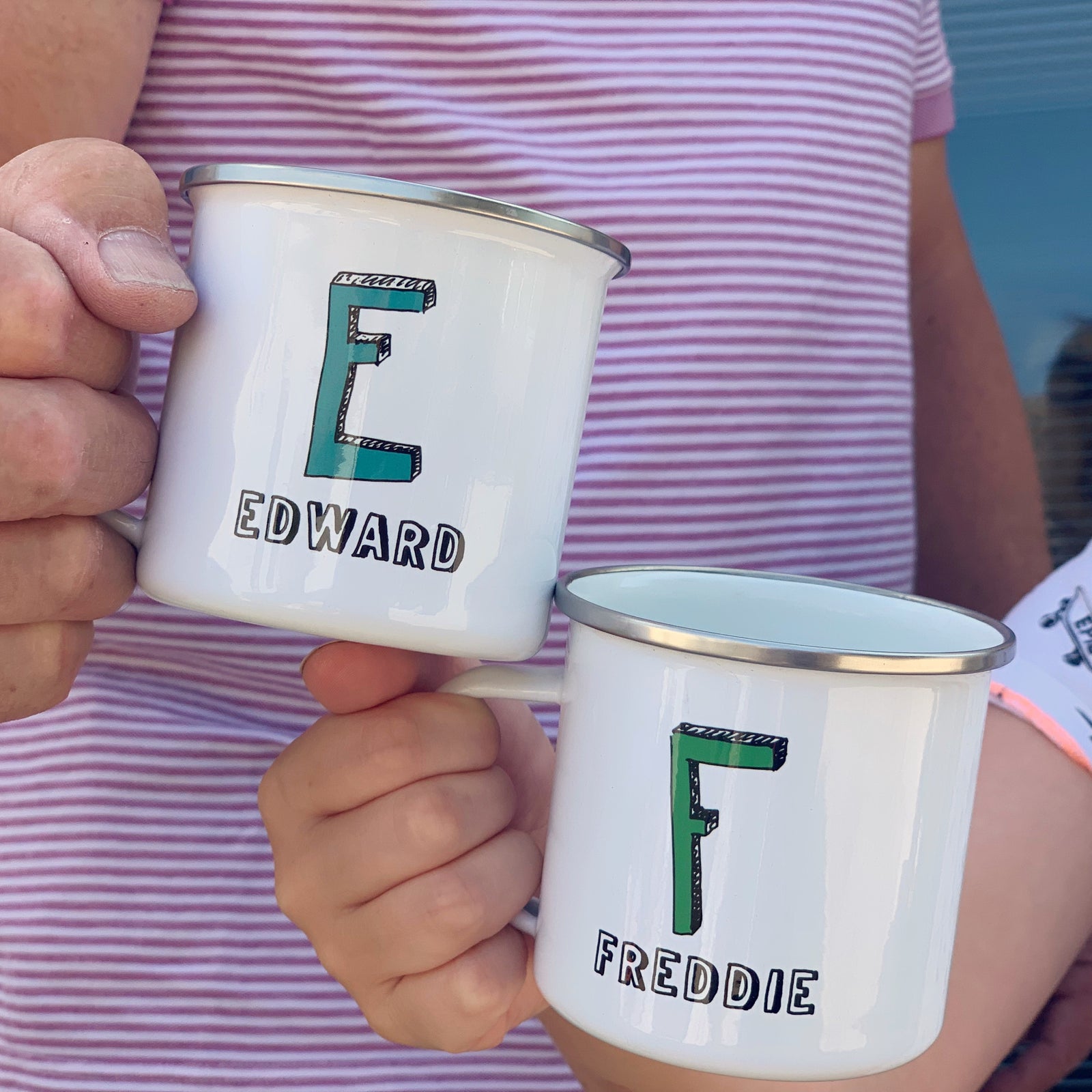 Personalised Narrow Sketch Initial Enamel Mug - Hendog Designs