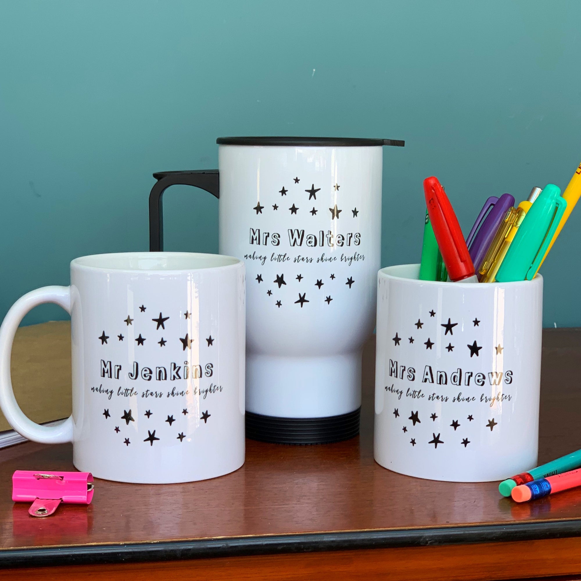 Teacher Travel Mug - Monochrome Stars - Hendog Designs