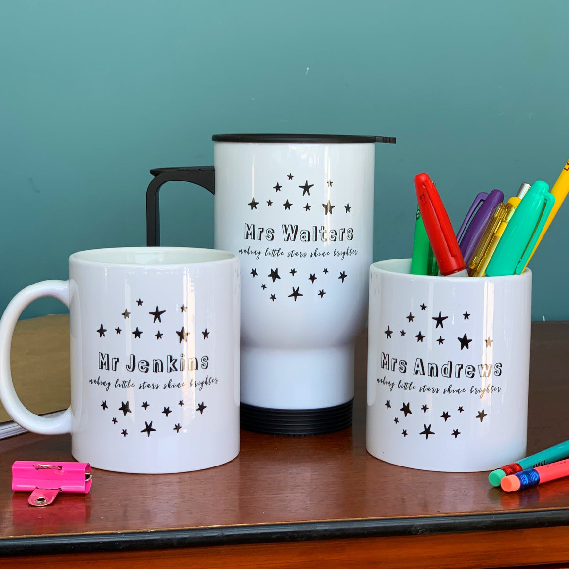 Teacher Travel Mug - Monochrome Stars