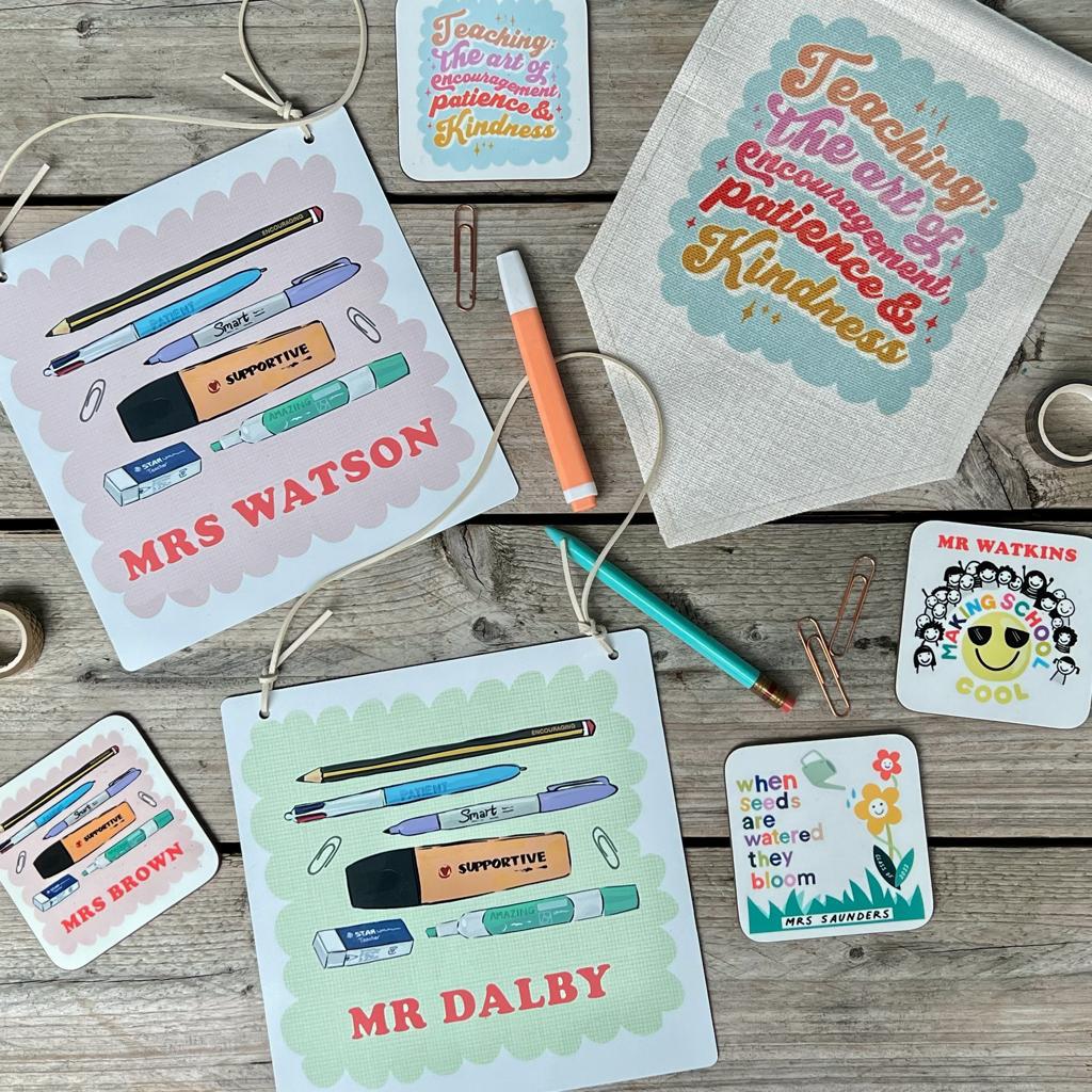 Teacher Coaster With Stationery Illustrations