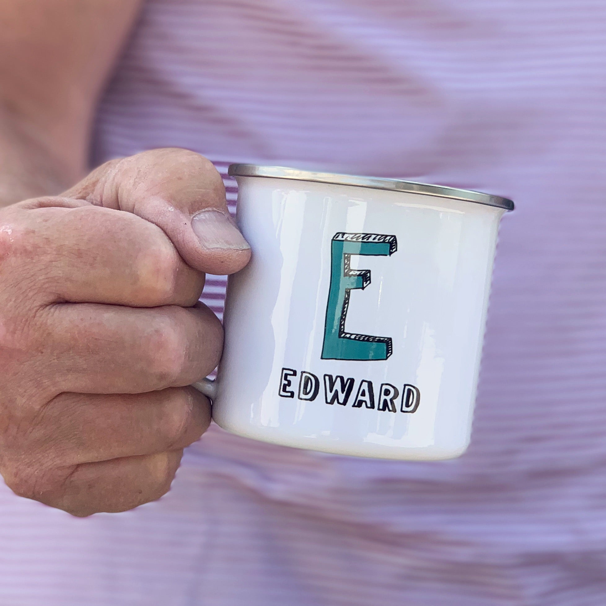 Personalised Narrow Sketch Initial Enamel Mug