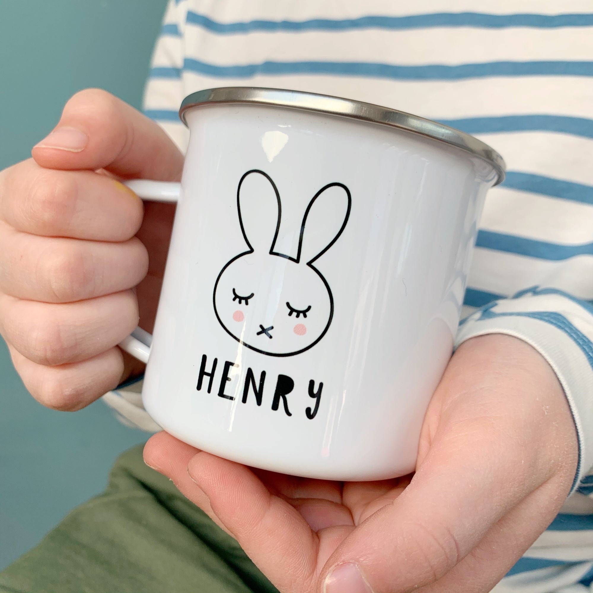 Monochrome Bunny Enamel Mug - Hendog Designs