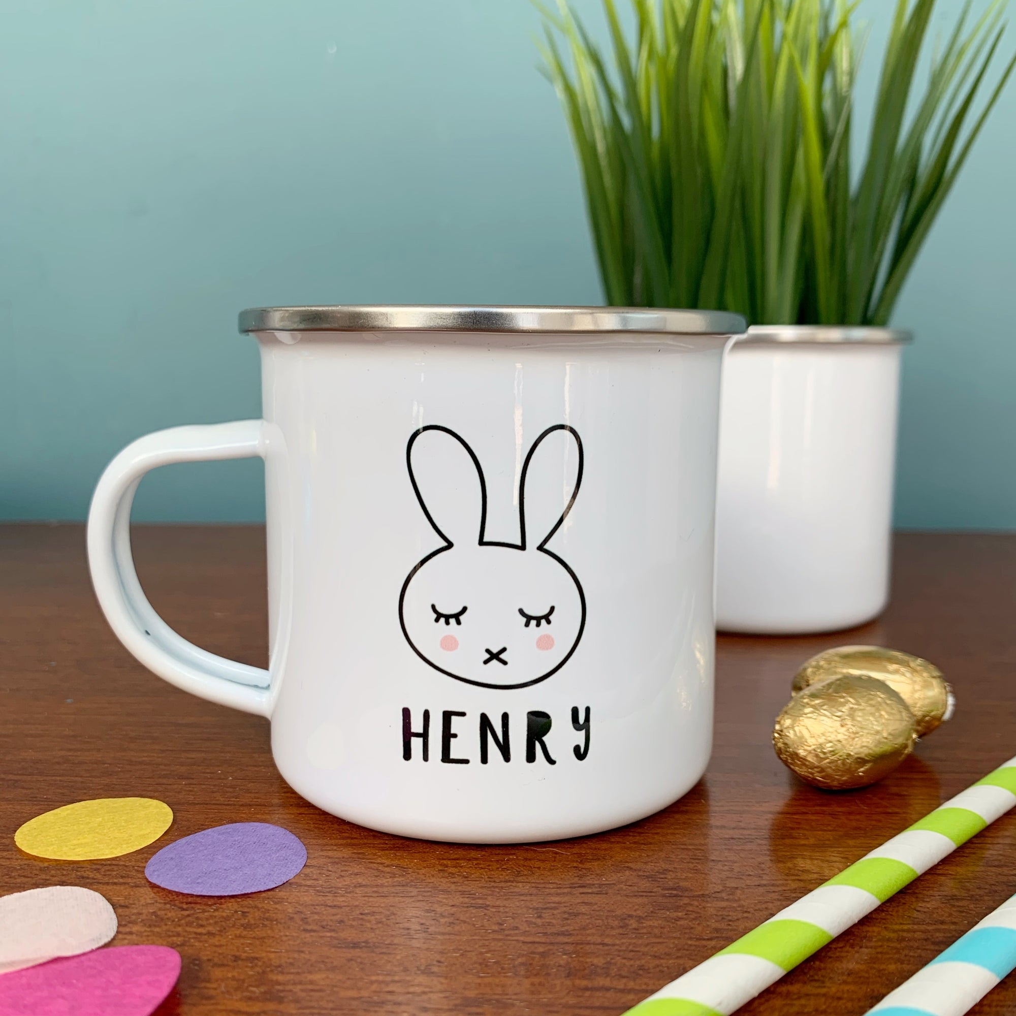 Monochrome Bunny Enamel Mug - Hendog Designs