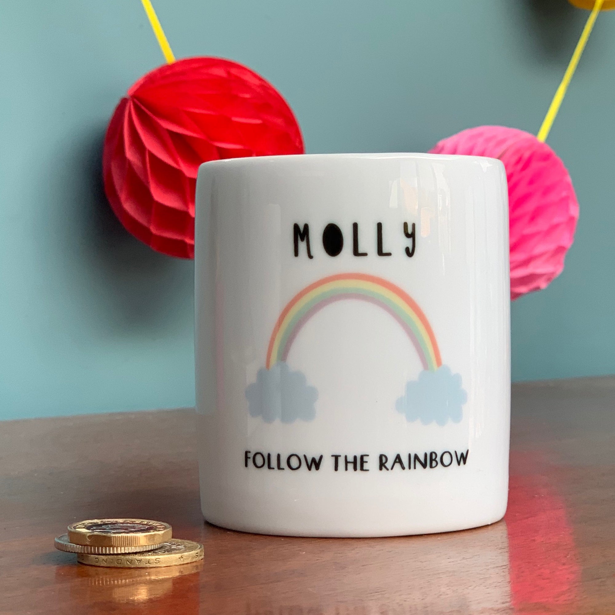 Follow The Rainbow Personalised Money Box - Hendog Designs