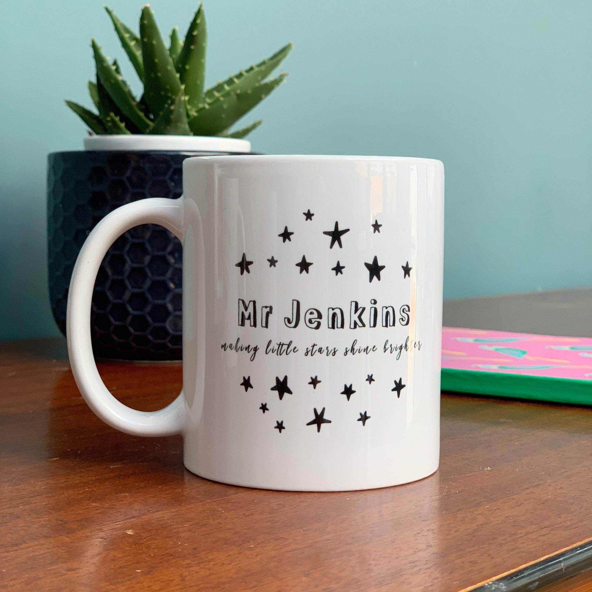 Teacher China Mug - Scattered monochrome stars - Hendog Designs