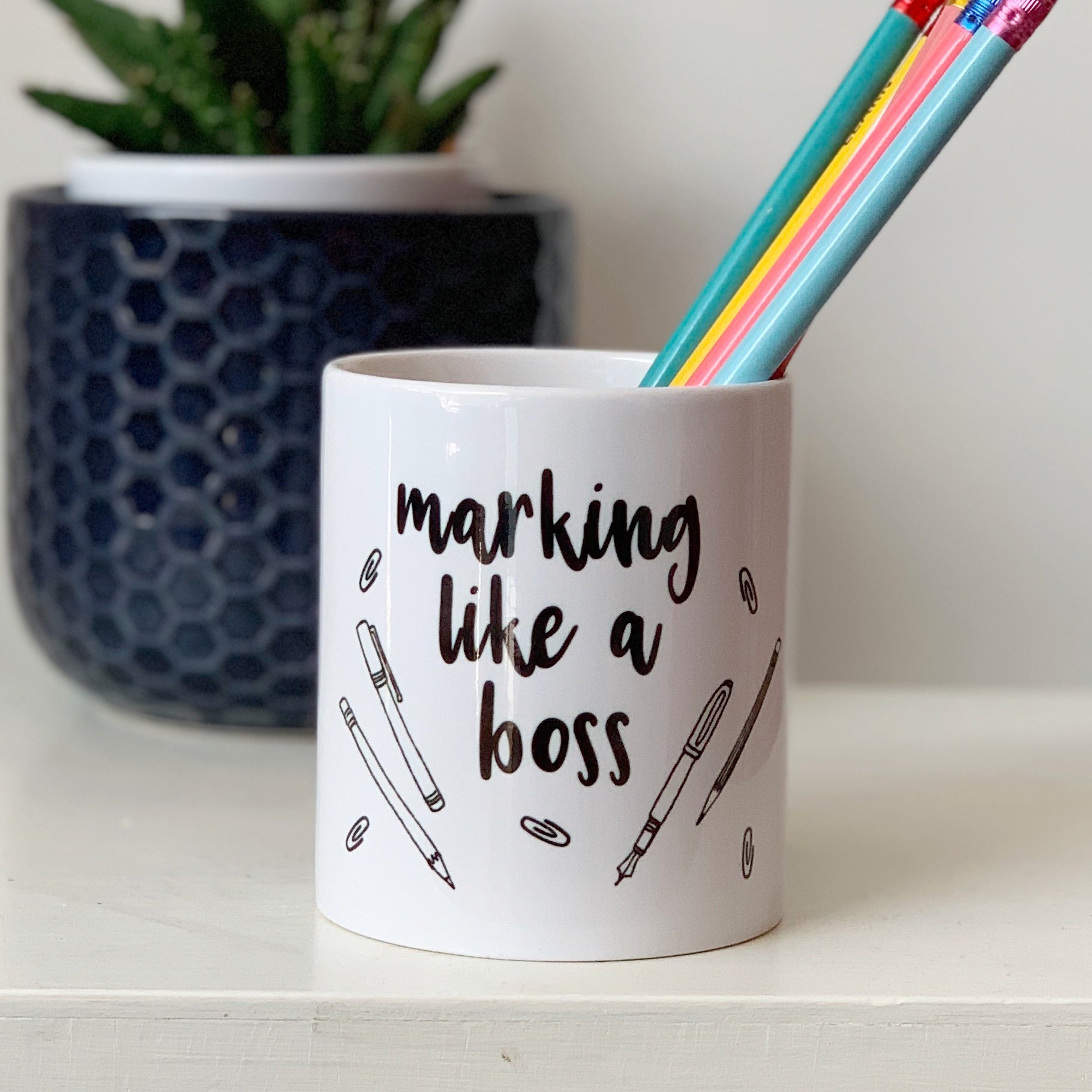 Teacher's 'Marking like a boss' Pen Pot Desk tidy - Hendog Designs