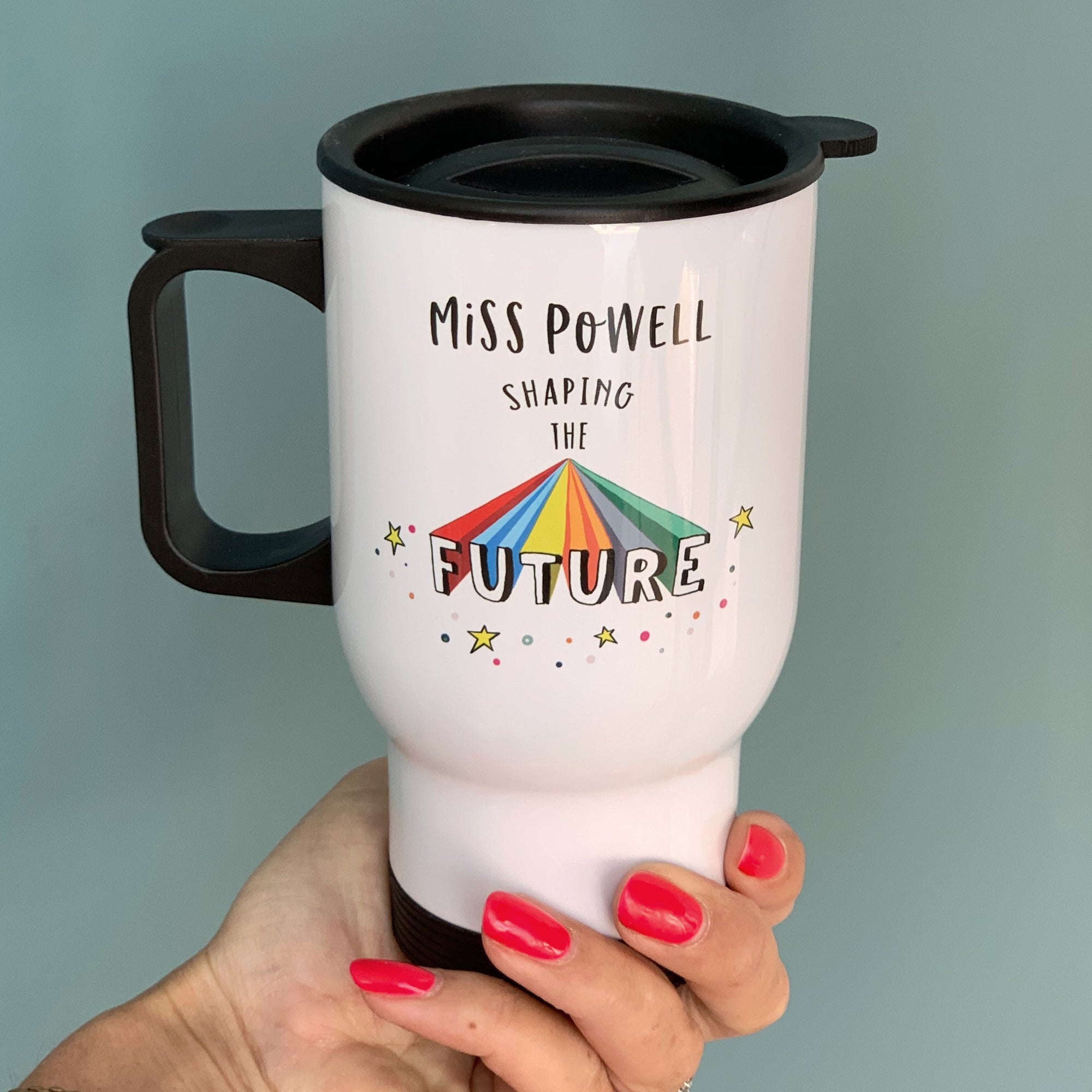 Teacher Travel Mug - Shaping The Future Rainbow Design - Hendog Designs