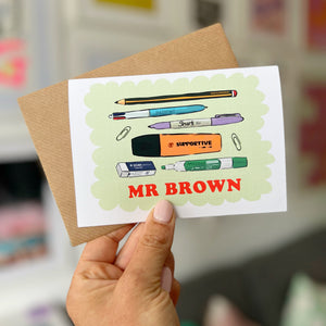 Thank You Teacher Card With Stationery Illustration