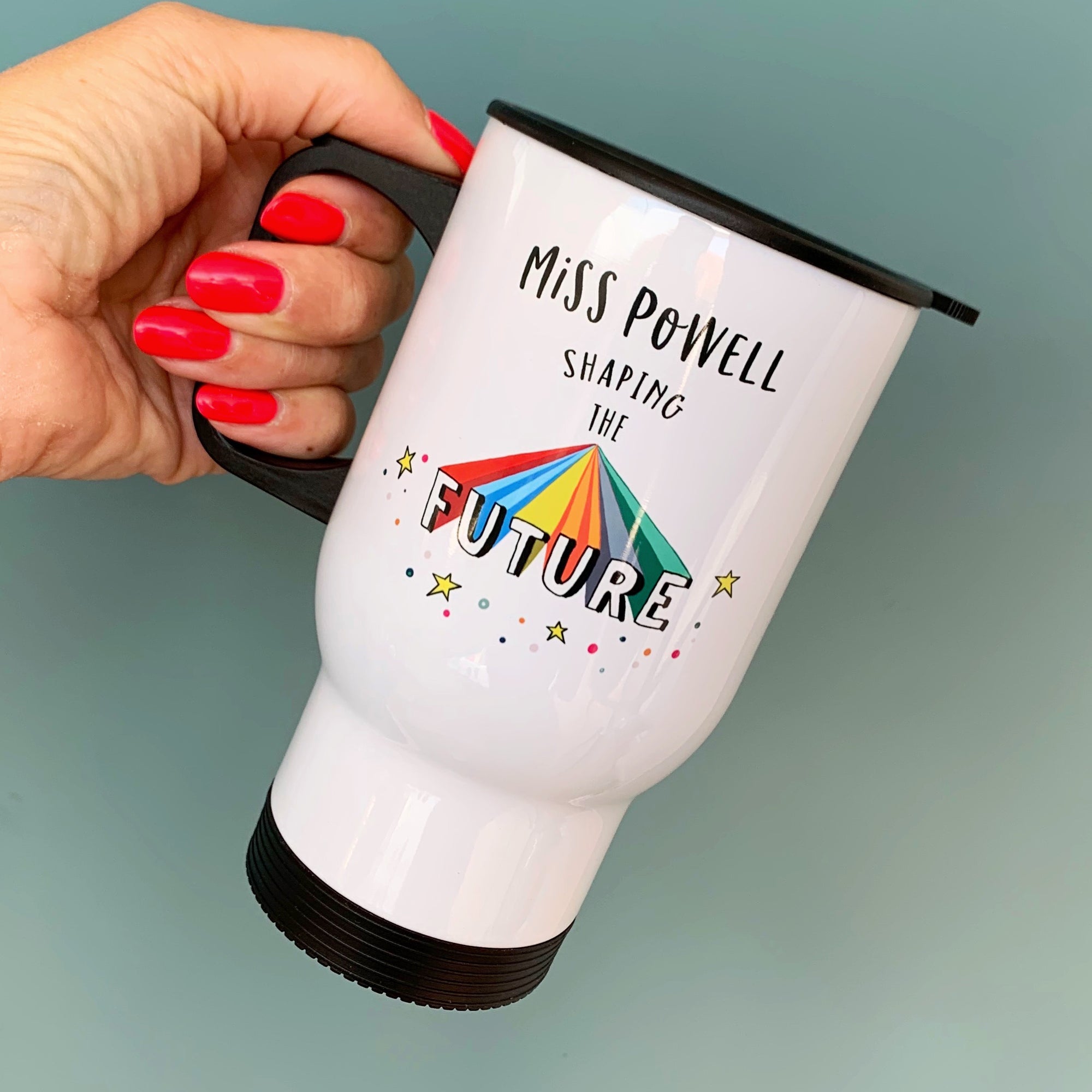 Teacher Travel Mug - Shaping The Future Rainbow Design - Hendog Designs