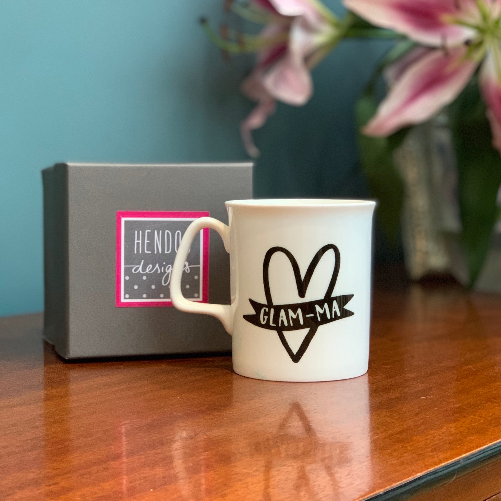 Glam-Ma Monochrome Heart Bone China Mug