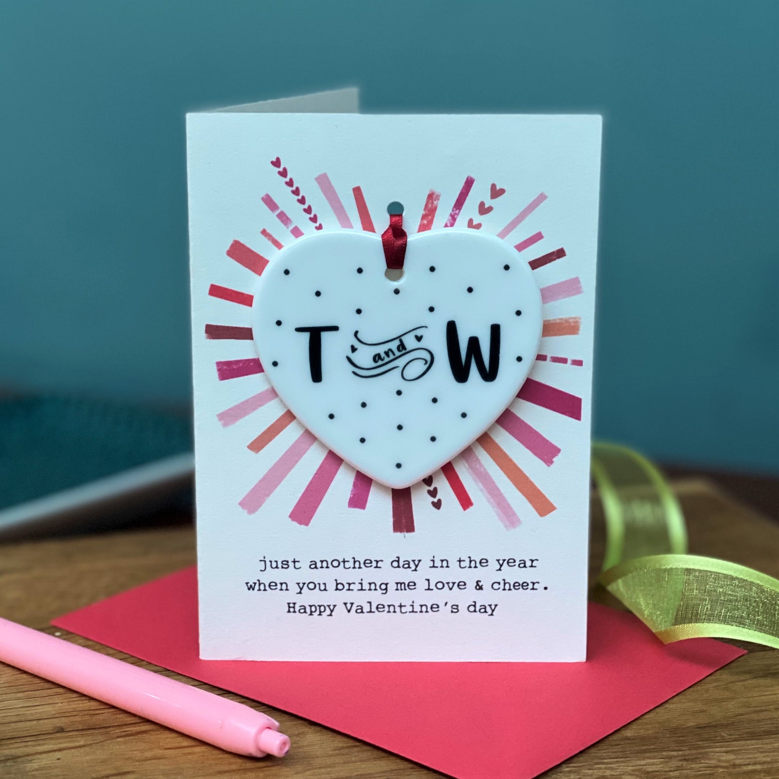 initials valentine card with ceramic heart keepsake