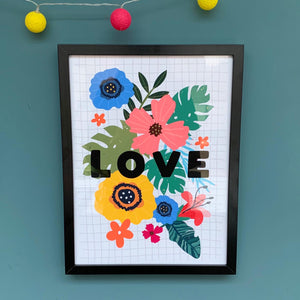 Love Print With Floral Background, A4 or A3