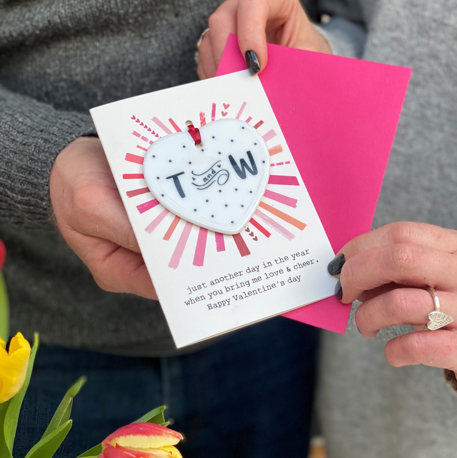 initials valentine card with ceramic heart keepsake