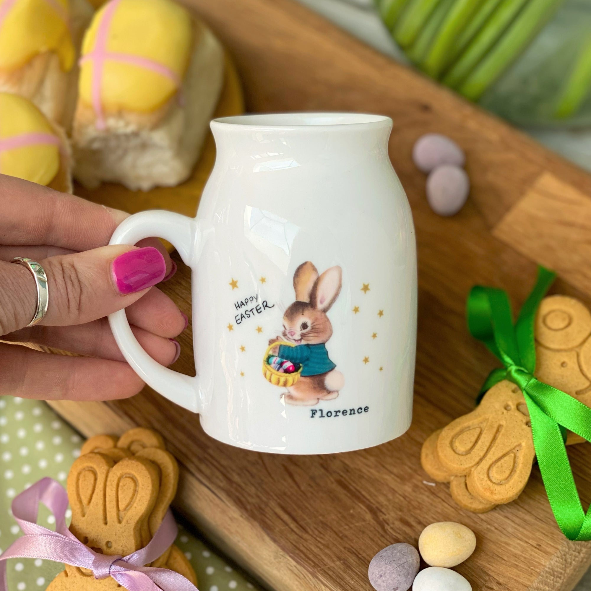 Retro Easter Bunny Personalised Milk Mug