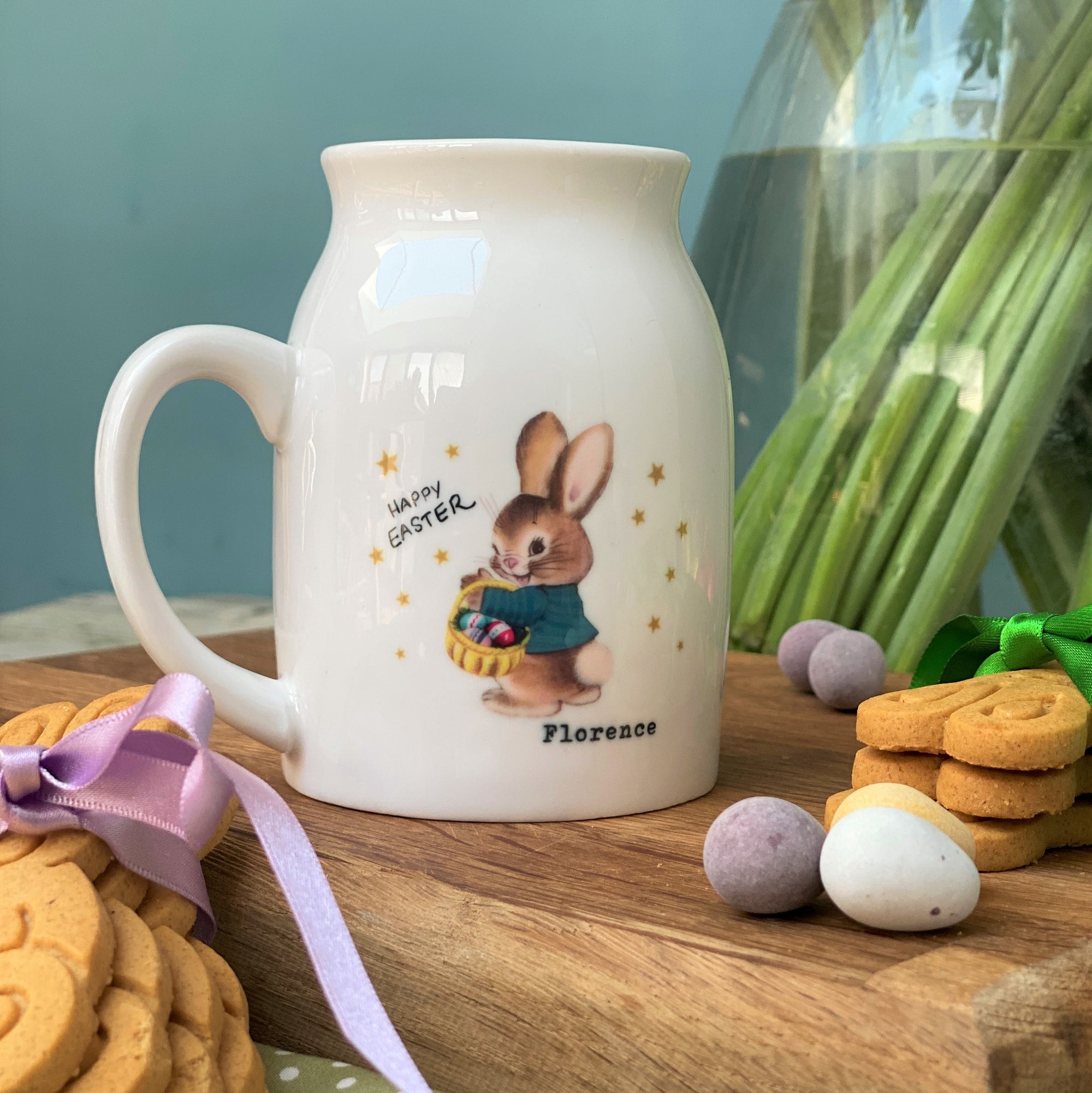 Retro Easter Bunny Personalised Milk Mug