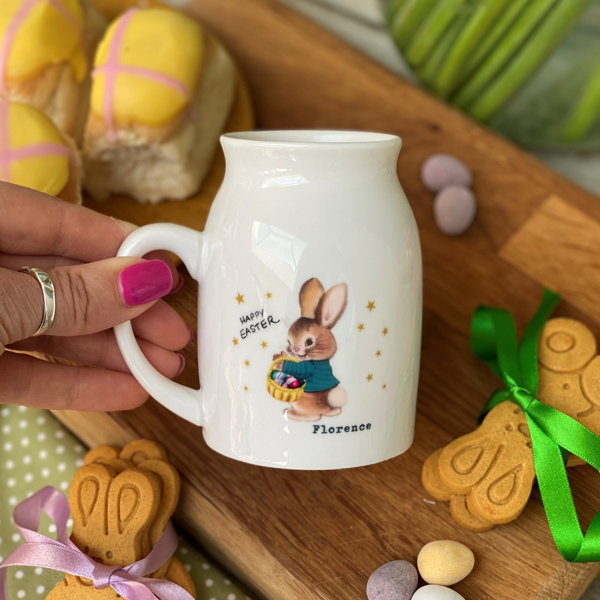 Retro Easter Bunny Personalised Milk Mug