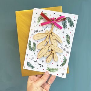Luxury Christmas Card with Wooden Mistletoe keepsake