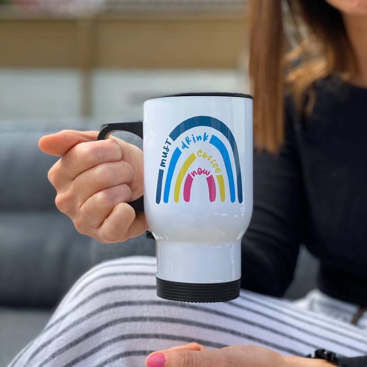 Rainbow Must Drink Coffee Personalised Travel Mug