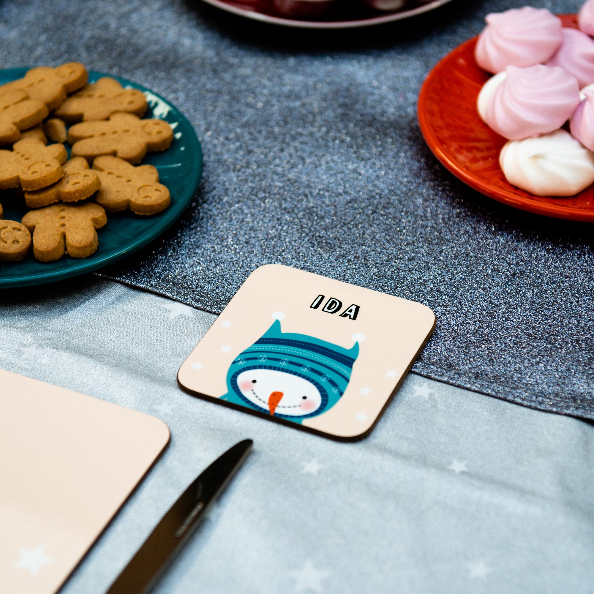 Christmas Coaster With Snowman Wearing A Hood