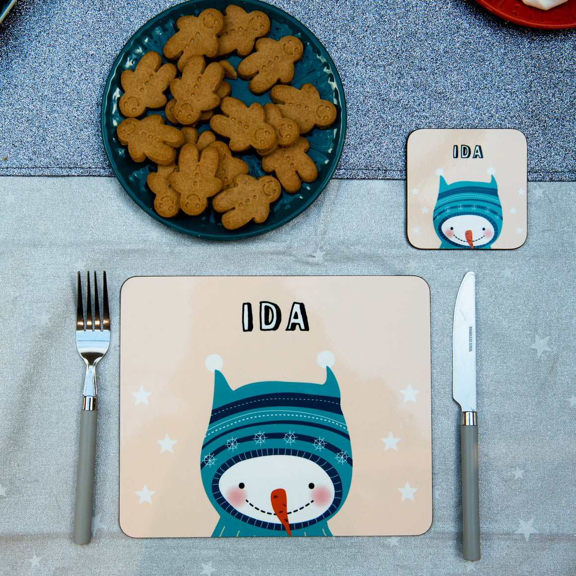 Christmas Placemat With Snowman Wearing A Hood