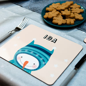 Christmas Placemat With Snowman Wearing A Hood