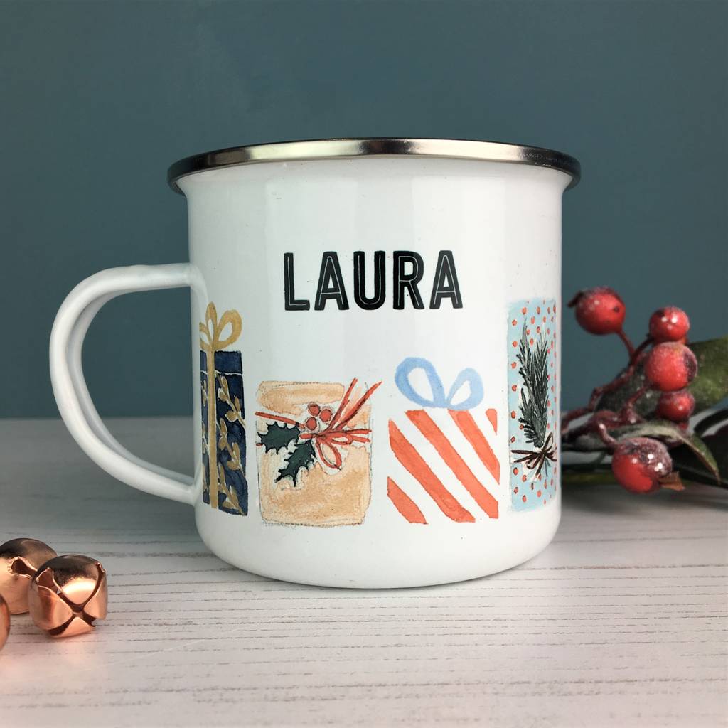 Christmas Present Enamel Mug - Hendog Designs