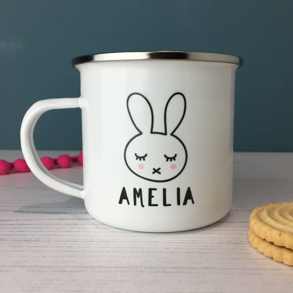 Monochrome Bunny Enamel Mug