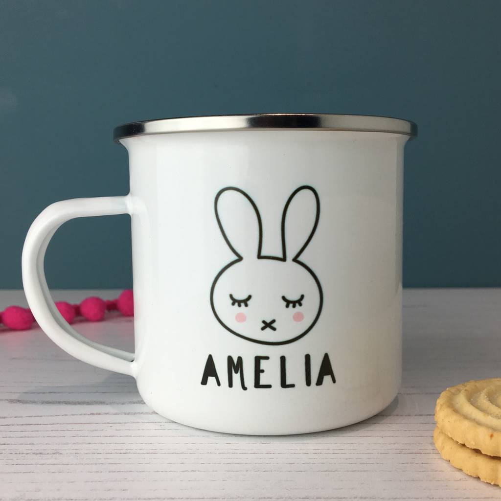 Monochrome Bunny Enamel Mug - Hendog Designs